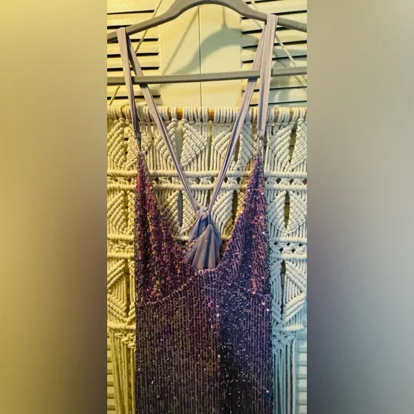 FREE PEOPLE Intimately Gold Rush Sequined Mini Dress in Purple Sz Small - Picture 6 of 11